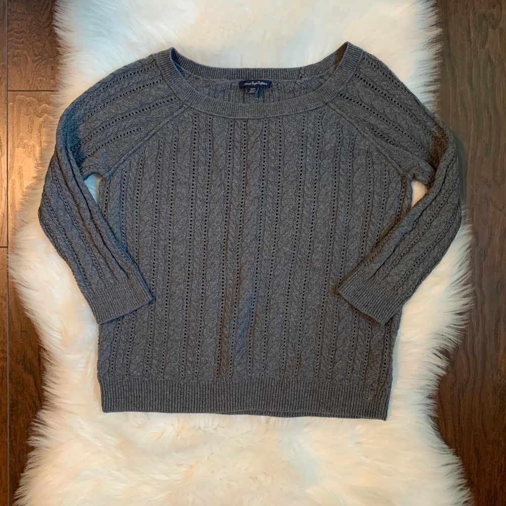 American Eagle Knit Pullover Gray Women's Sweater (XS)